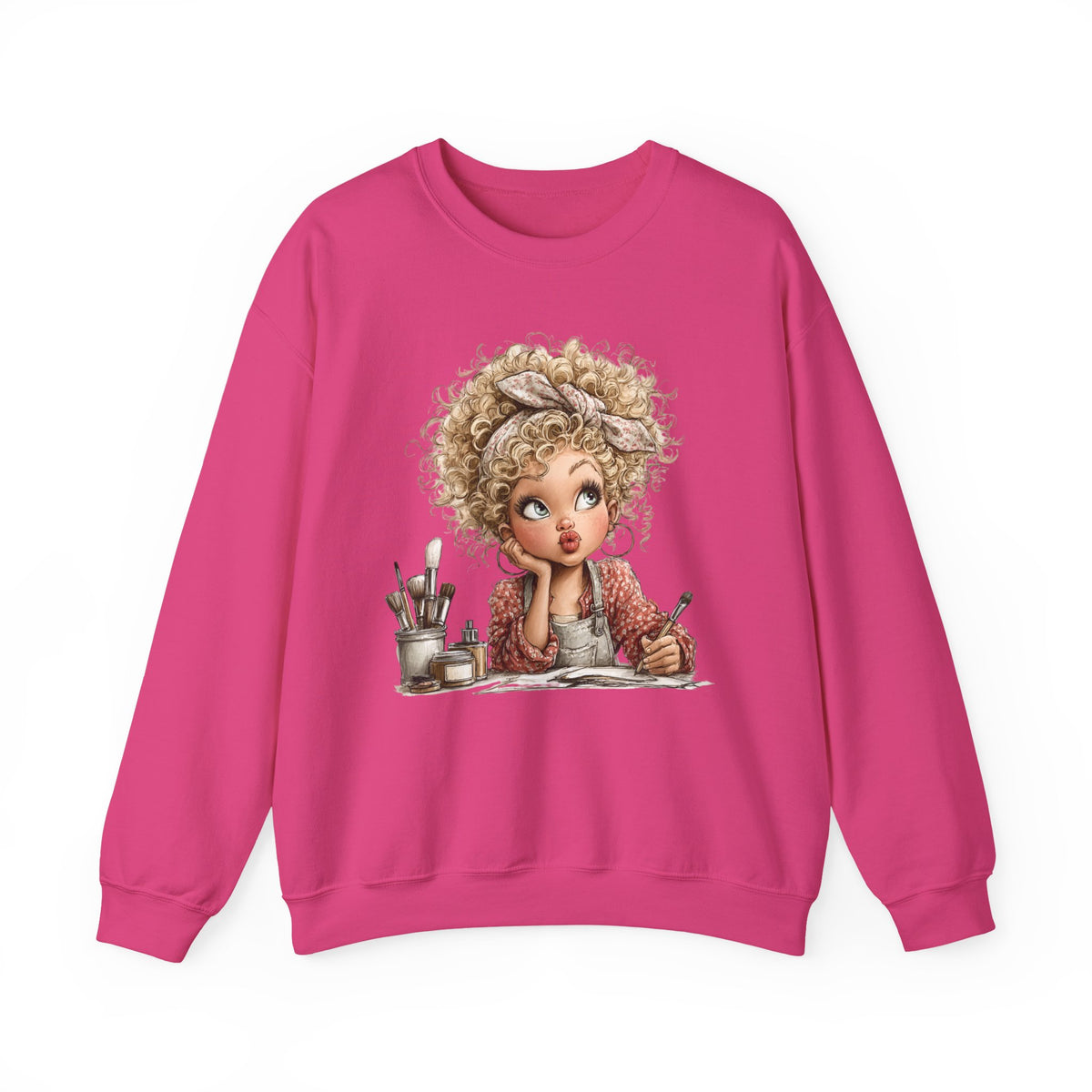 Cute Artist Curly Girl – Gildan Heavy Blend | Trendy Women’s Soft Sweatshirt. Direct to Garment. Printed & Shipped in the USA. Unisex Sizes.