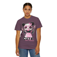 Cute But Feral, Possum in Pink Bibs - Comfort Colors | Trendy Women's T-Shirt. Direct to Garment. Printed & Shipped in the USA. Unisex Sizes.