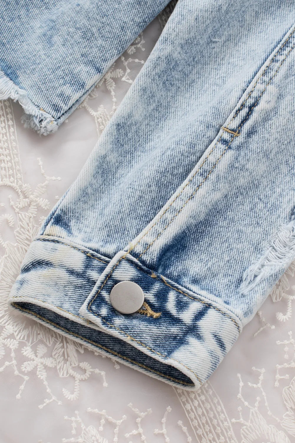 Ella Blue Jean Jacket, Distressed w/Raw Hem
