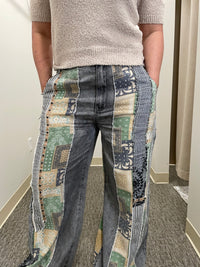 Moody Scape Denim & Linen Patchwork Pants