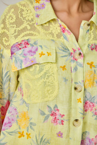 Bright Yellow Floral 100% Cotton and Lace Lightweight Jacket