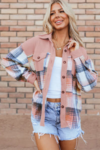 Light Pink Corduroy and Soft Plaid Shacket with Pockets