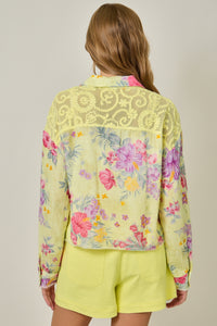 Bright Yellow Floral 100% Cotton and Lace Lightweight Jacket