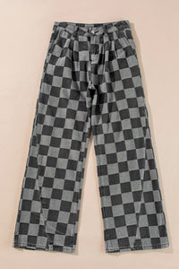Gretchen Grey & Black Checkered Denim Jeans