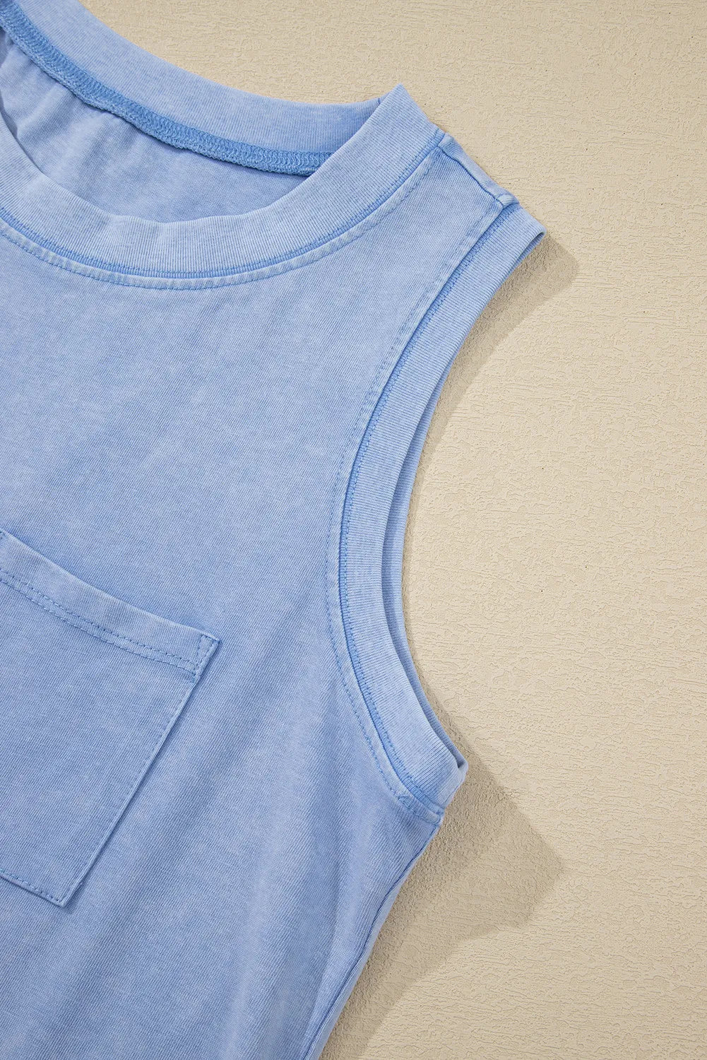 Mineral Wash (Sky Blue) Sleeveless Top with Chest Pocket