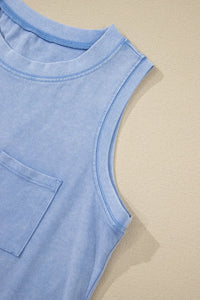 Mineral Wash (Sky Blue) Sleeveless Top with Chest Pocket