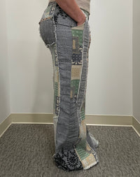 Moody Scape Denim & Linen Patchwork Pants