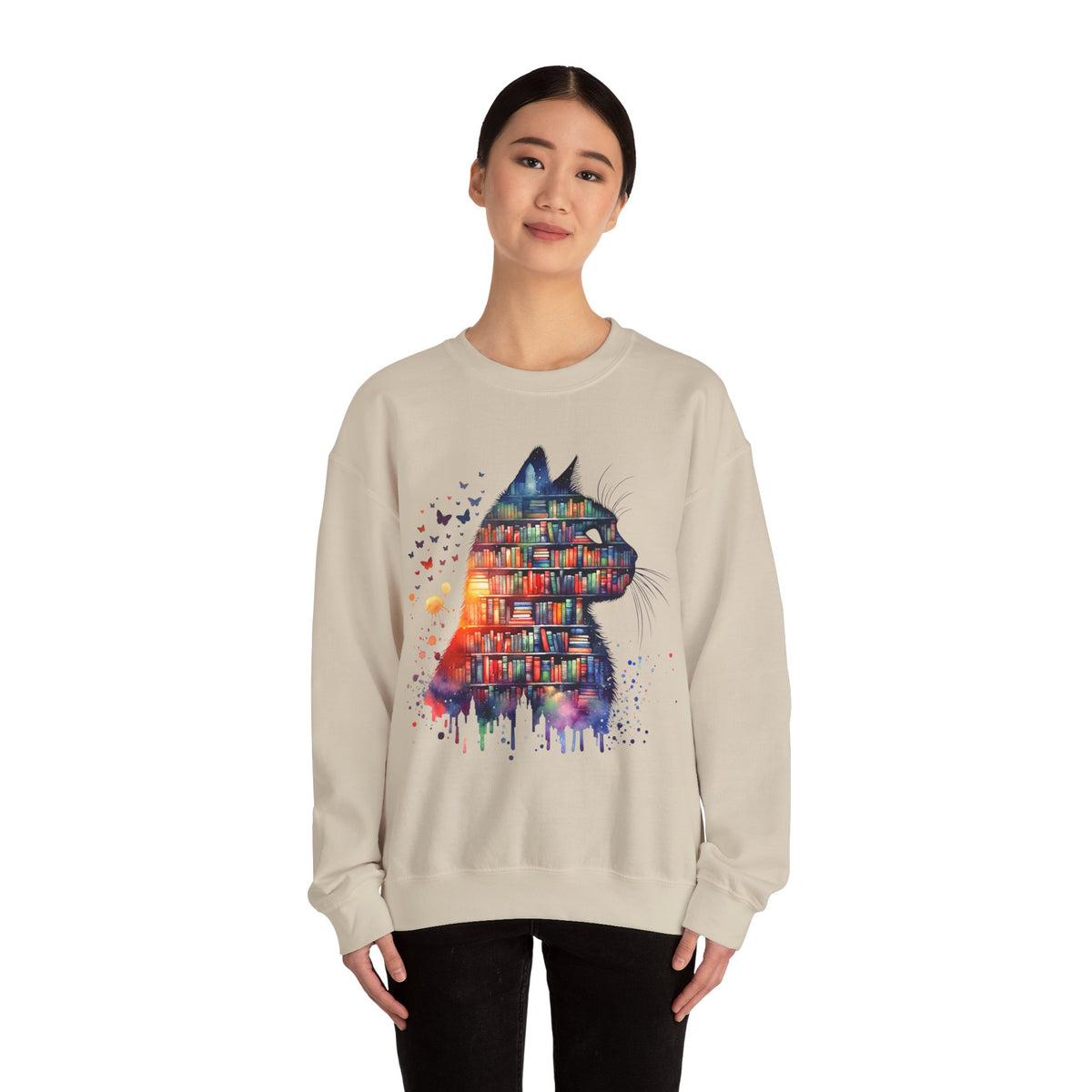 Cat Silhouette for Book Lovers – Gildan Heavy Blend | Trendy Women’s Soft Sweatshirt. Direct to Garment. Printed & Shipped in the USA. Unisex Sizes.