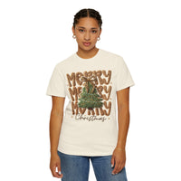 Merry Merry Merry Christmas, Faux Latch Hook Yarn - Comfort Colors | Trendy Women's T-Shirt. Direct to Garment. Printed & Shipped in the USA. Unisex Sizes.