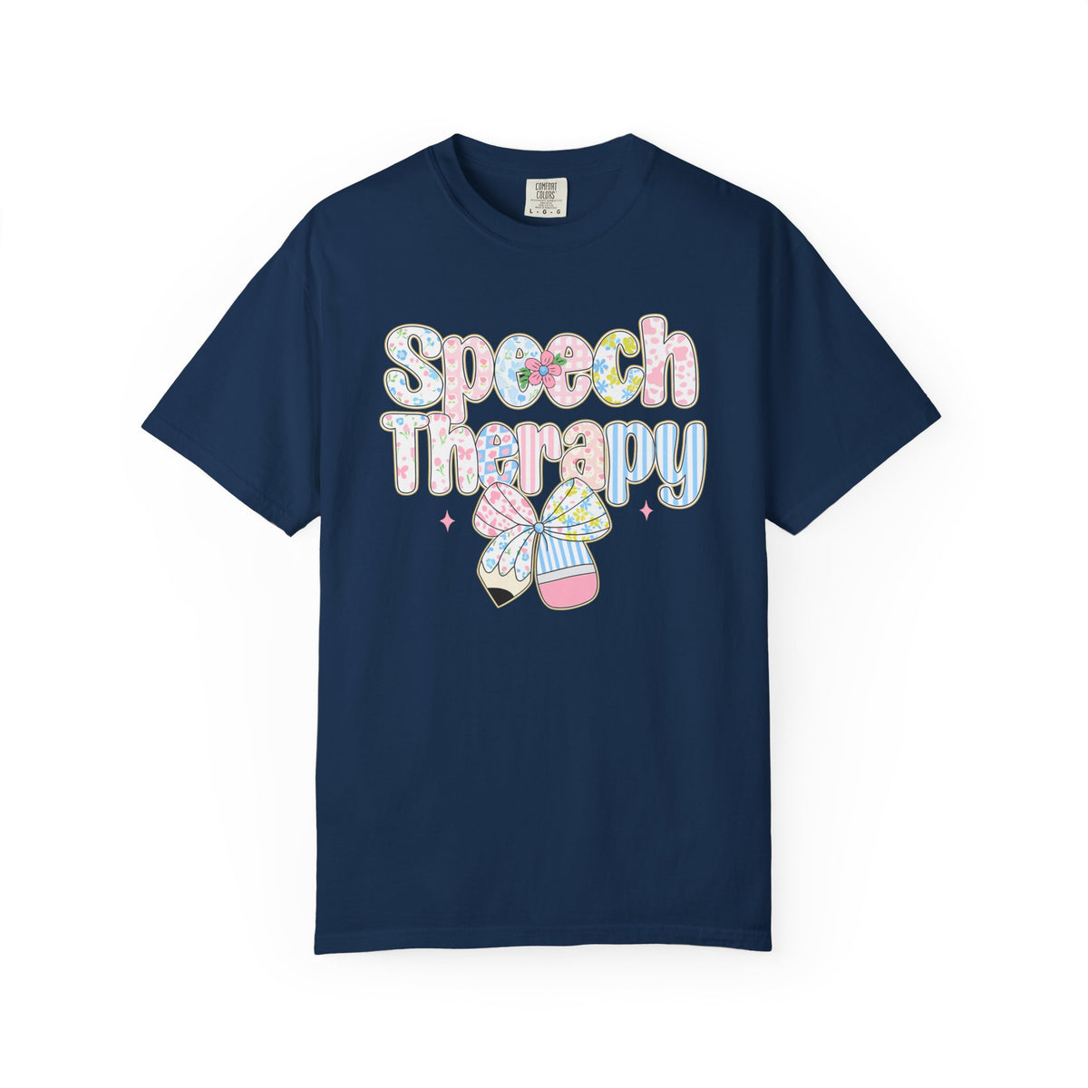 Speech Therapy - Pink Blue Coquette - Comfort Colors | Trendy Women's T-Shirt. Direct to Garment. Printed & Shipped in the USA. Unisex Sizes.