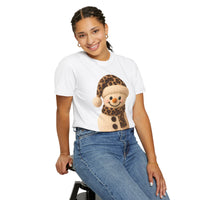 Cute Leopard Faux Knit Snowman Winter - Comfort Colors | Trendy Women's T-Shirt. Direct to Garment. Printed & Shipped in the USA. Unisex Sizes.
