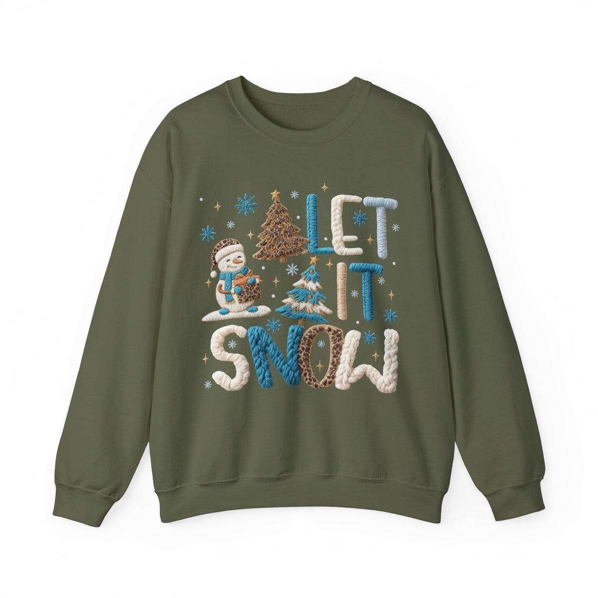 Let It Snow, Snowman – Gildan Heavy Blend | Trendy Women’s Soft Sweatshirt. Direct to Garment. Printed & Shipped in the USA. Unisex Sizes.