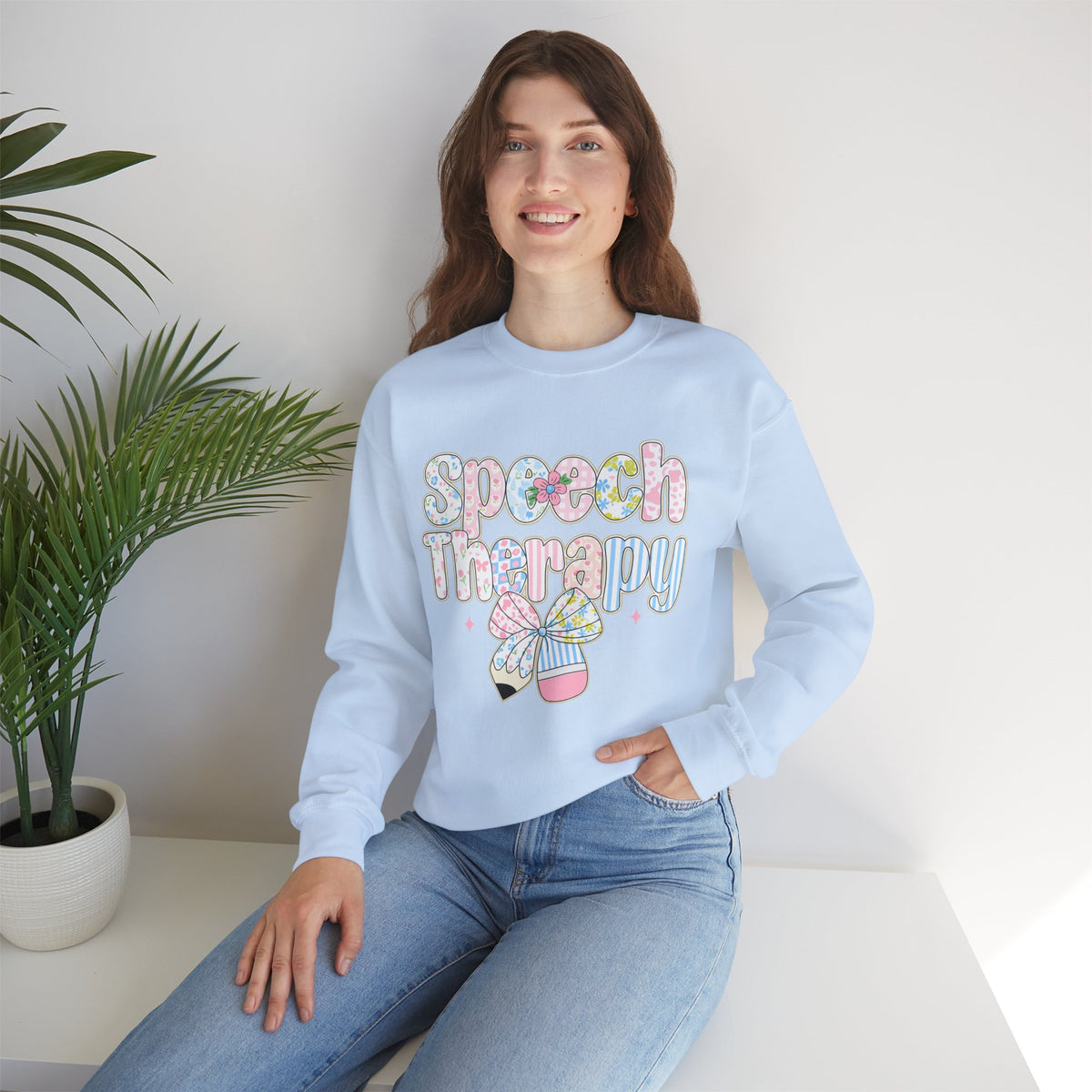 Speech Therapy - Pink Blue Coquette – Gildan Heavy Blend | Trendy Women’s Soft Sweatshirt. Direct to Garment. Printed & Shipped in the USA. Unisex Sizes.