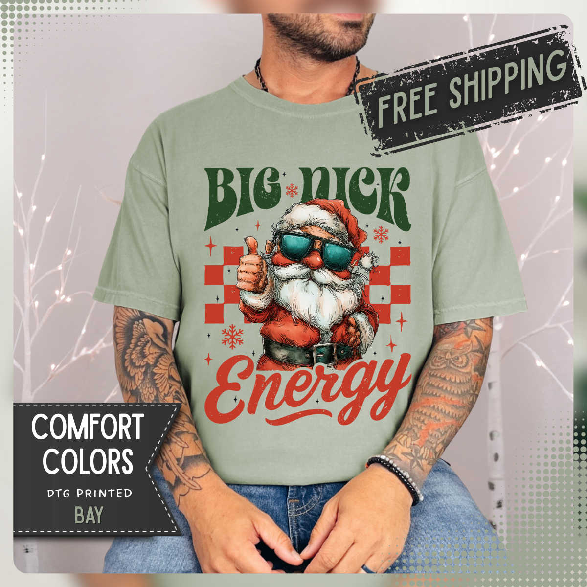 Big Nick Energy - Retro Santa Thumbs Up  - Comfort Colors | Trendy Women's T-Shirt. Direct to Garment. Printed & Shipped in the USA. Unisex Sizes.