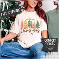 Merry ChrisTmas - Christian Faith - Comfort Colors | Trendy Women's T-Shirt. Direct to Garment. Printed & Shipped in the USA. Unisex Sizes.