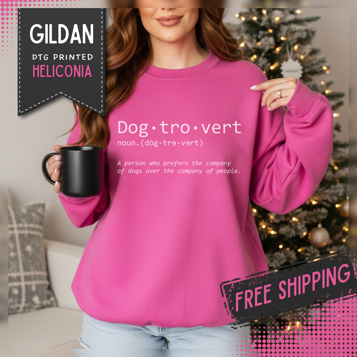 Dogtrovert Typography. Dog Lover – Gildan Heavy Blend | Trendy Men's and Women’s Soft Sweatshirt. Direct to Garment. Printed & Shipped in the USA. Unisex Sizes.