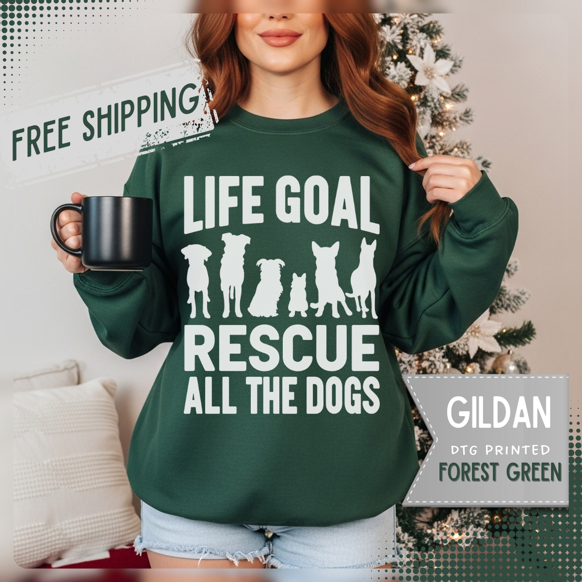 Life Goal Rescue All The Dogs – Gildan Heavy Blend | Trendy Men's and Women’s Soft Sweatshirt. Direct to Garment. Printed & Shipped in the USA. Unisex Sizes.