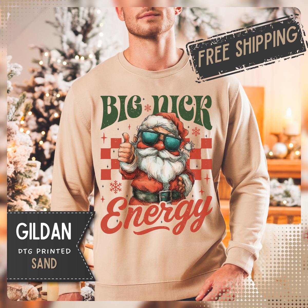 Big Nick Energy - Retro Santa Thumbs Up – Gildan Heavy Blend | Trendy Men's and Women’s Soft Sweatshirt. Direct to Garment. Printed & Shipped in the USA. Unisex Sizes.