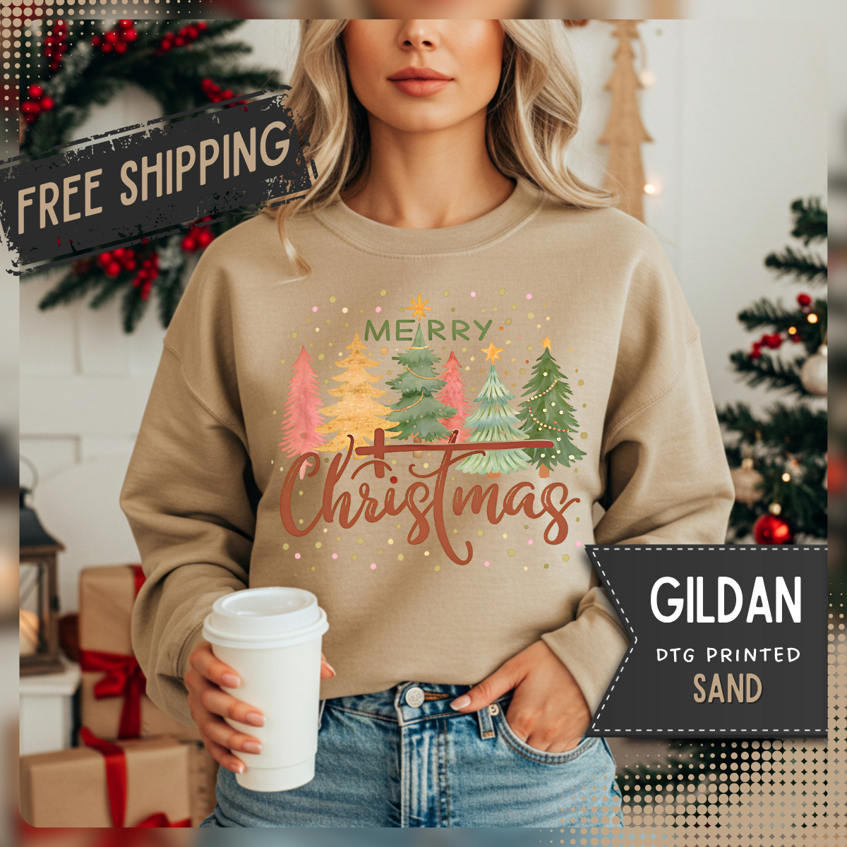 Merry ChrisTmas - Christian Faith – Gildan Heavy Blend | Trendy Women’s Soft Sweatshirt. Direct to Garment. Printed & Shipped in the USA. Unisex Sizes.