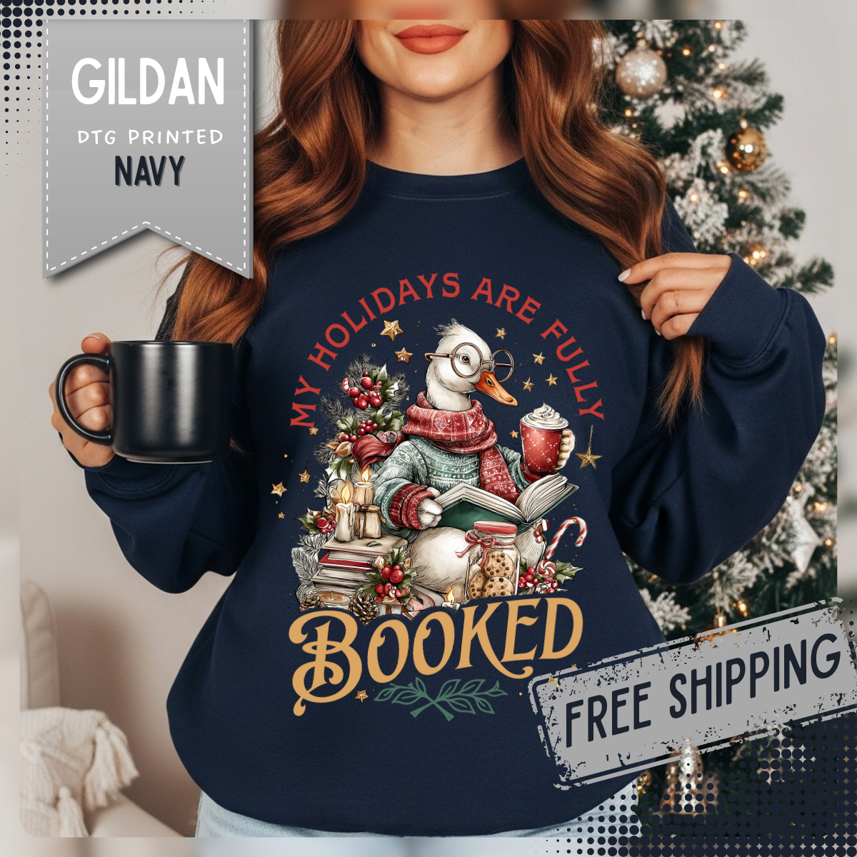 My Holidays are Fluffy and Booked – Gildan Heavy Blend | Trendy Women’s Soft Sweatshirt. Direct to Garment. Printed & Shipped in the USA. Unisex Sizes.