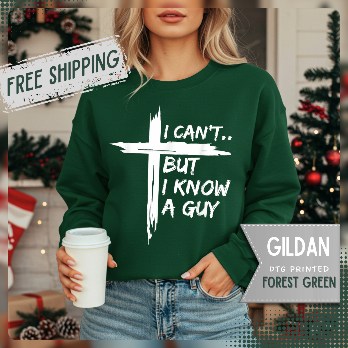 I Can't But I Know A Guy, Faith Cross Christian Jesus – Gildan Heavy Blend | Trendy Women’s and Men's Soft Sweatshirt. Direct to Garment. Printed & Shipped in the USA. Unisex Sizes.