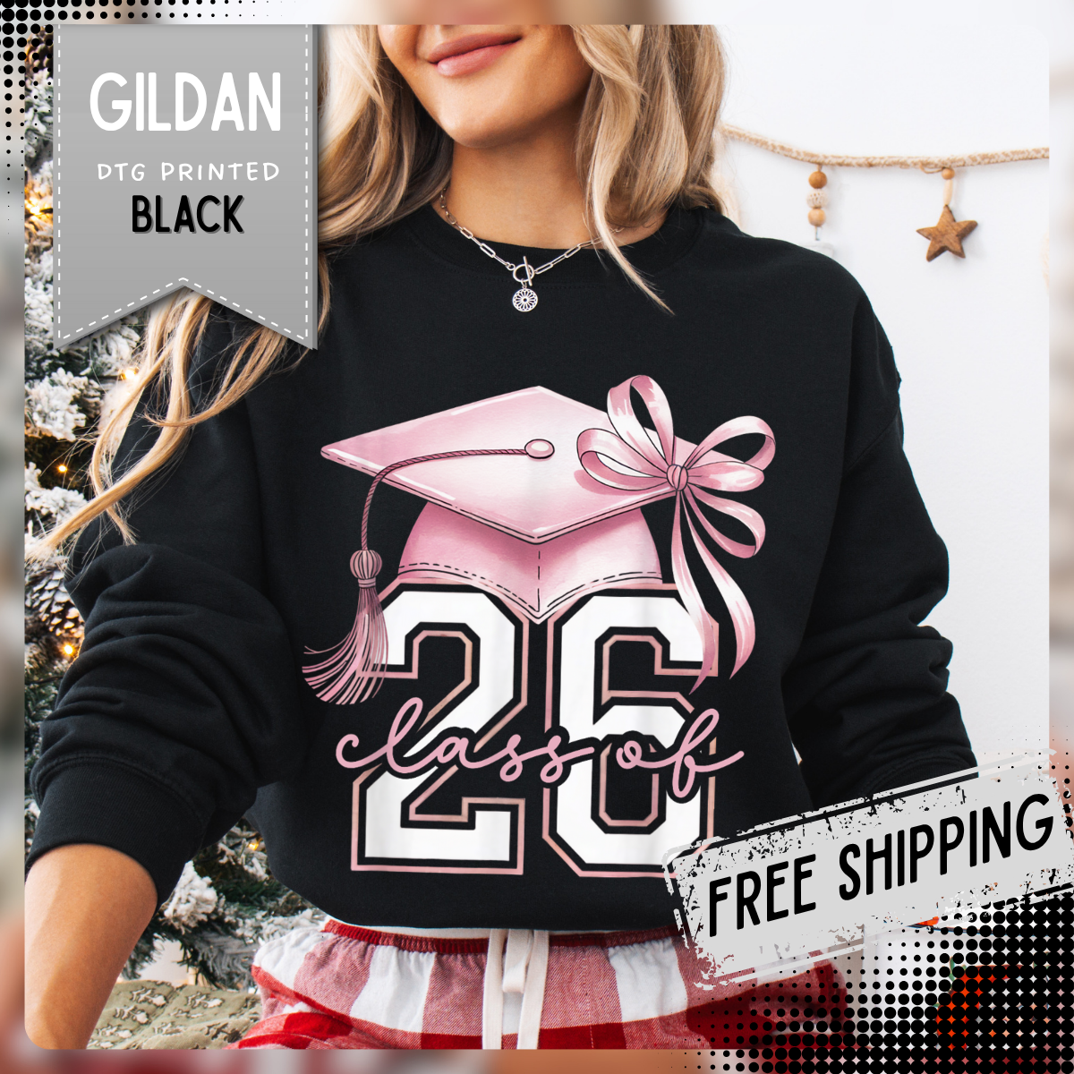 Pink Coquette, Class of 2026 26 Graduation, Pink Cap – Gildan Heavy Blend | Trendy Women’s Soft Sweatshirt. Direct to Garment. Printed & Shipped in the USA. Unisex Sizes.