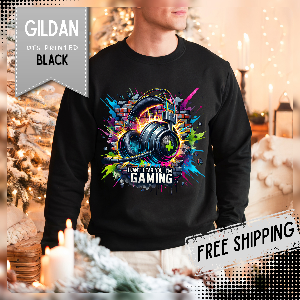 Gaming Headset I Can't Hear You, I'm Gaming – Gildan Heavy Blend | Trendy Women’s and Men's Soft Sweatshirt. Direct to Garment. Printed & Shipped in the USA. Unisex Sizes.