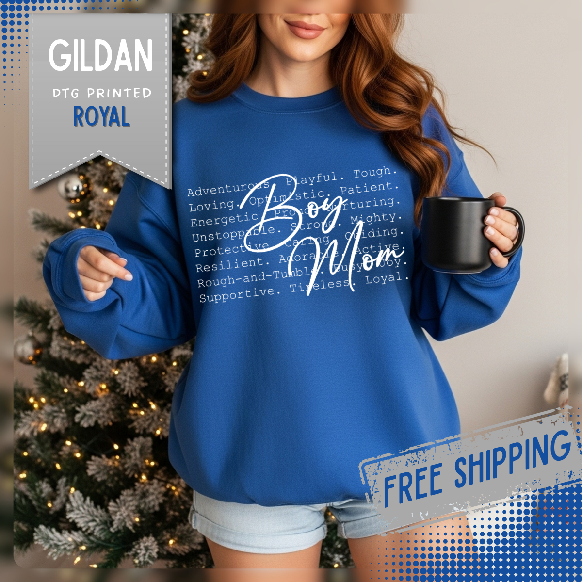 Boy Mom Typography – Gildan Heavy Blend | Trendy Women’s Soft Sweatshirt. Direct to Garment. Printed & Shipped in the USA. Unisex Sizes.