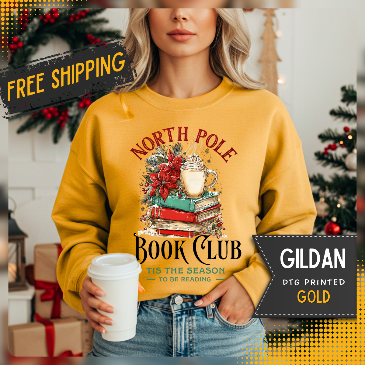 North Pole Book Club – Gildan Heavy Blend | Trendy Women’s Soft Sweatshirt. Direct to Garment. Printed & Shipped in the USA. Unisex Sizes.