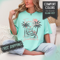 Feral Girl Summer, Possum on a Beach - Comfort Colors | Trendy Women's T-Shirt. Direct to Garment. Printed & Shipped in the USA. Unisex Sizes.