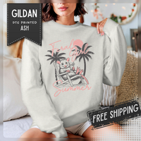 Feral Girl Summer, Possum on a Beach – Gildan Heavy Blend | Trendy Women’s Soft Sweatshirt. Direct to Garment. Printed & Shipped in the USA. Unisex Sizes.