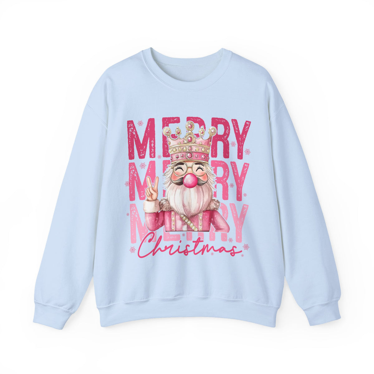 Merry Christmas - Cute Pink Bubblegum Nutcracker – Gildan Heavy Blend | Trendy Women’s Soft Sweatshirt. Direct to Garment. Printed & Shipped in the USA. Unisex Sizes.