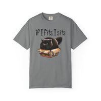 If I Fits I Sits, Cat in a Box - Comfort Colors | Trendy Women's and Men's T-Shirt. Direct to Garment. Printed & Shipped in the USA. Unisex Sizes.