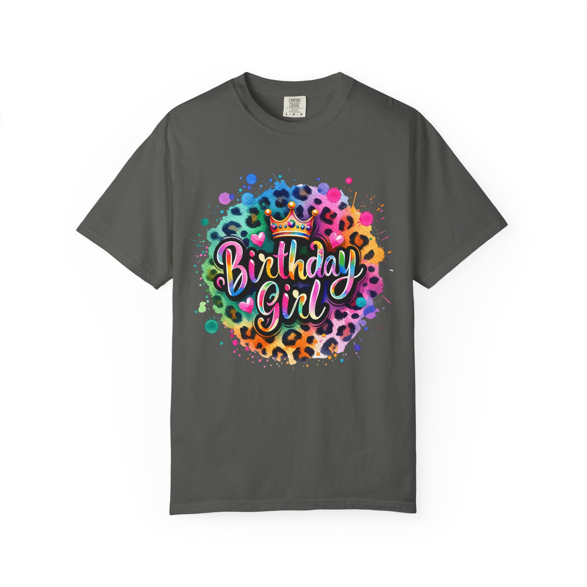 Birthday Girl, Neon Leopard - Comfort Colors | Trendy Women's T-Shirt. Direct to Garment. Printed & Shipped in the USA. Unisex Sizes.