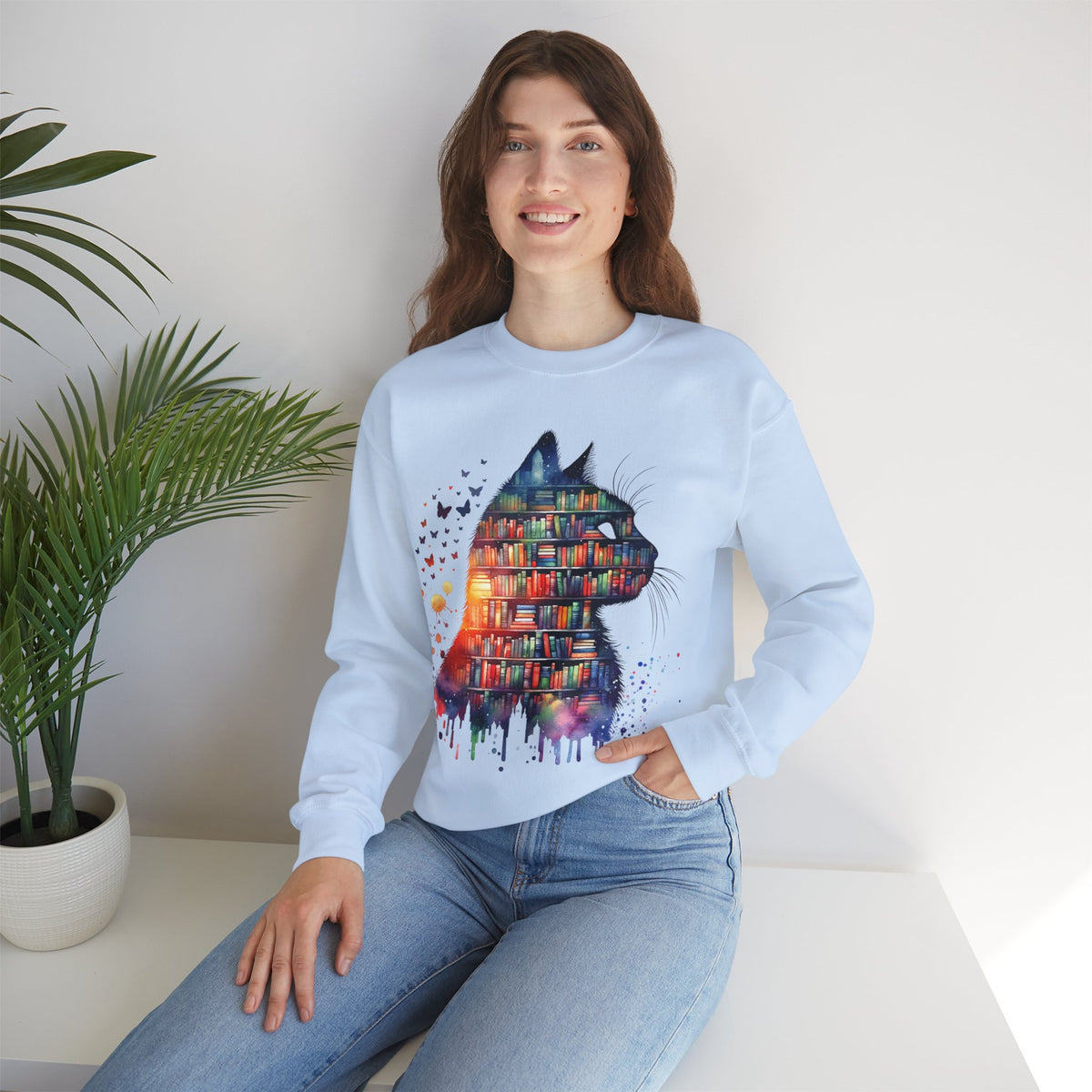 Cat Silhouette for Book Lovers – Gildan Heavy Blend | Trendy Women’s Soft Sweatshirt. Direct to Garment. Printed & Shipped in the USA. Unisex Sizes.