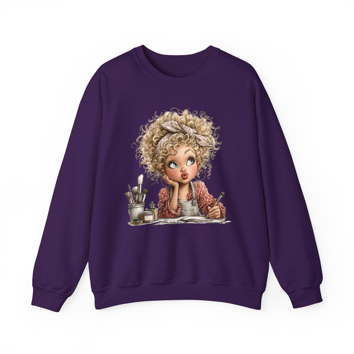 Cute Artist Curly Girl – Gildan Heavy Blend | Trendy Women’s Soft Sweatshirt. Direct to Garment. Printed & Shipped in the USA. Unisex Sizes.