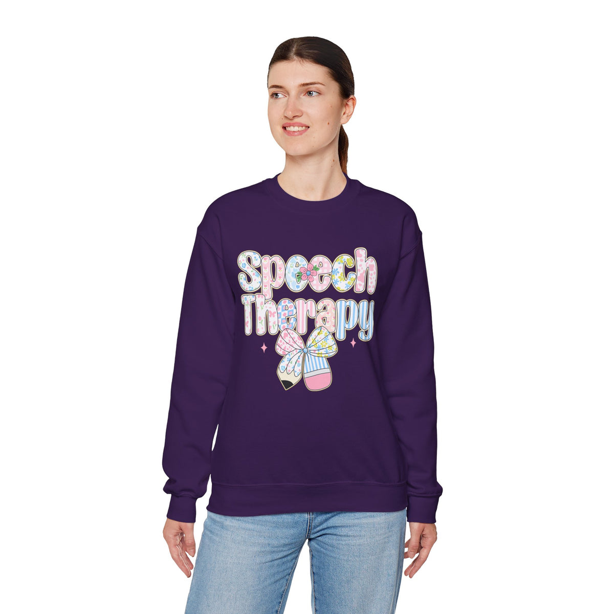 Speech Therapy - Pink Blue Coquette – Gildan Heavy Blend | Trendy Women’s Soft Sweatshirt. Direct to Garment. Printed & Shipped in the USA. Unisex Sizes.