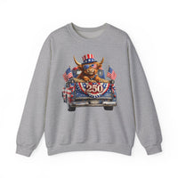 Patriotic Highland, America's 250th Birthday – Gildan Heavy Blend | Trendy Women’s and Men's Soft Sweatshirt. Direct to Garment. Printed & Shipped in the USA. Unisex Sizes.