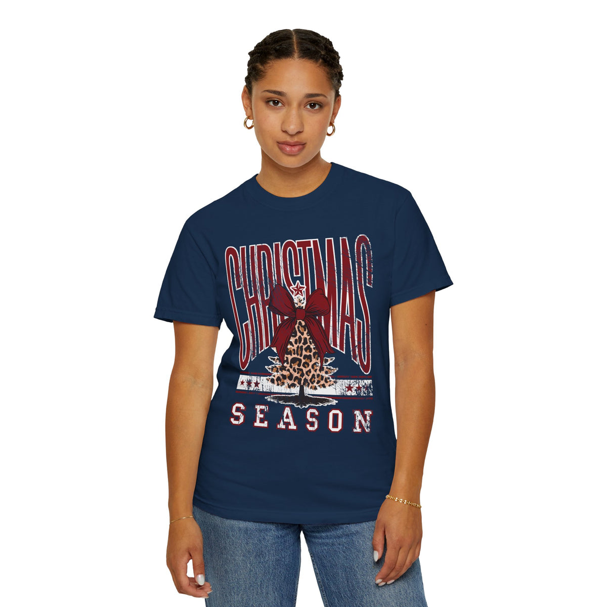 Christmas Season Leopard Tree  - Comfort Colors | Trendy Women's T-Shirt. Direct to Garment. Printed & Shipped in the USA. Unisex Sizes.