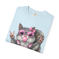 Cute But Feral, Squirrel in Pink Bibs - Comfort Colors | Trendy Women's T-Shirt. Direct to Garment. Printed & Shipped in the USA. Unisex Sizes.