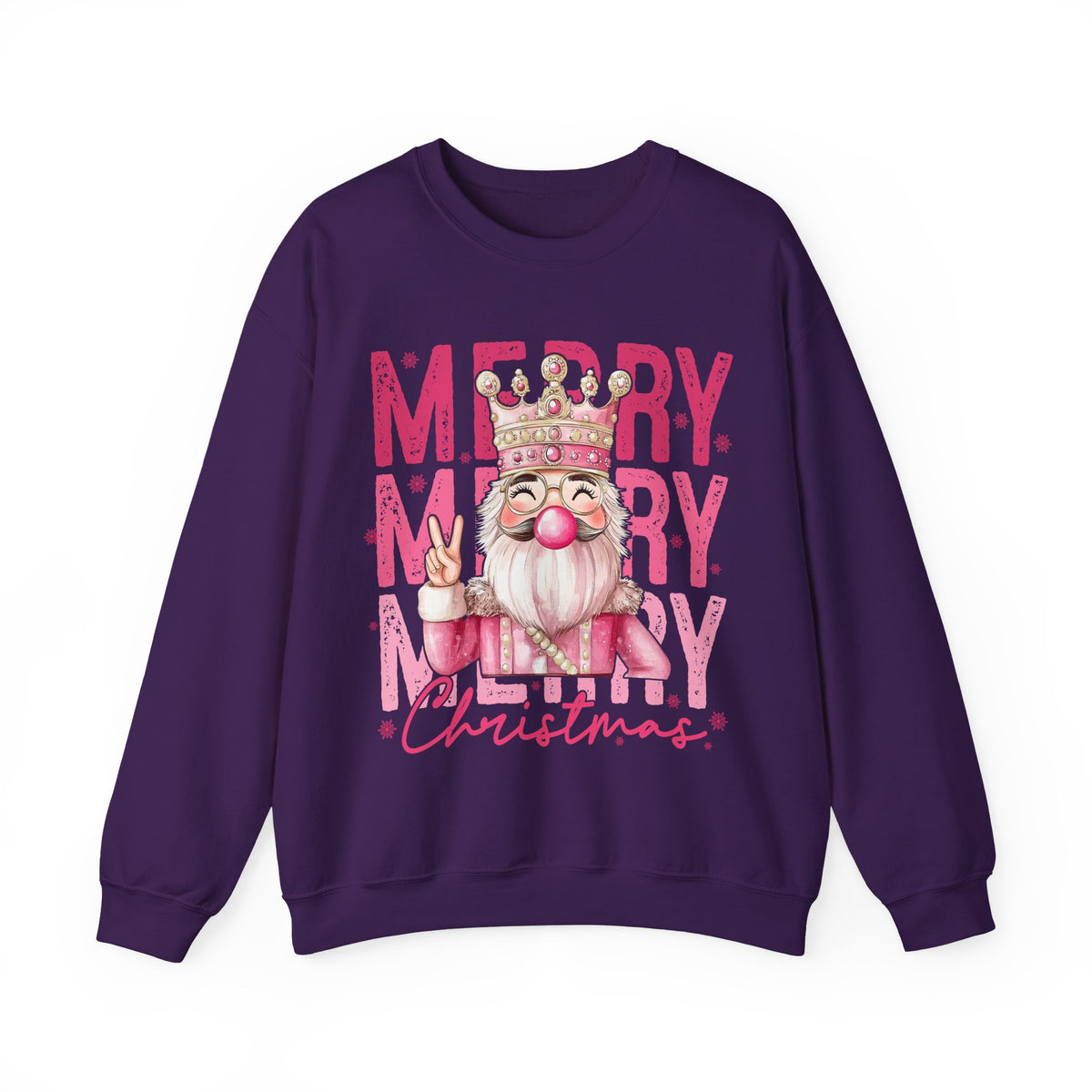 Merry Christmas - Cute Pink Bubblegum Nutcracker – Gildan Heavy Blend | Trendy Women’s Soft Sweatshirt. Direct to Garment. Printed & Shipped in the USA. Unisex Sizes.