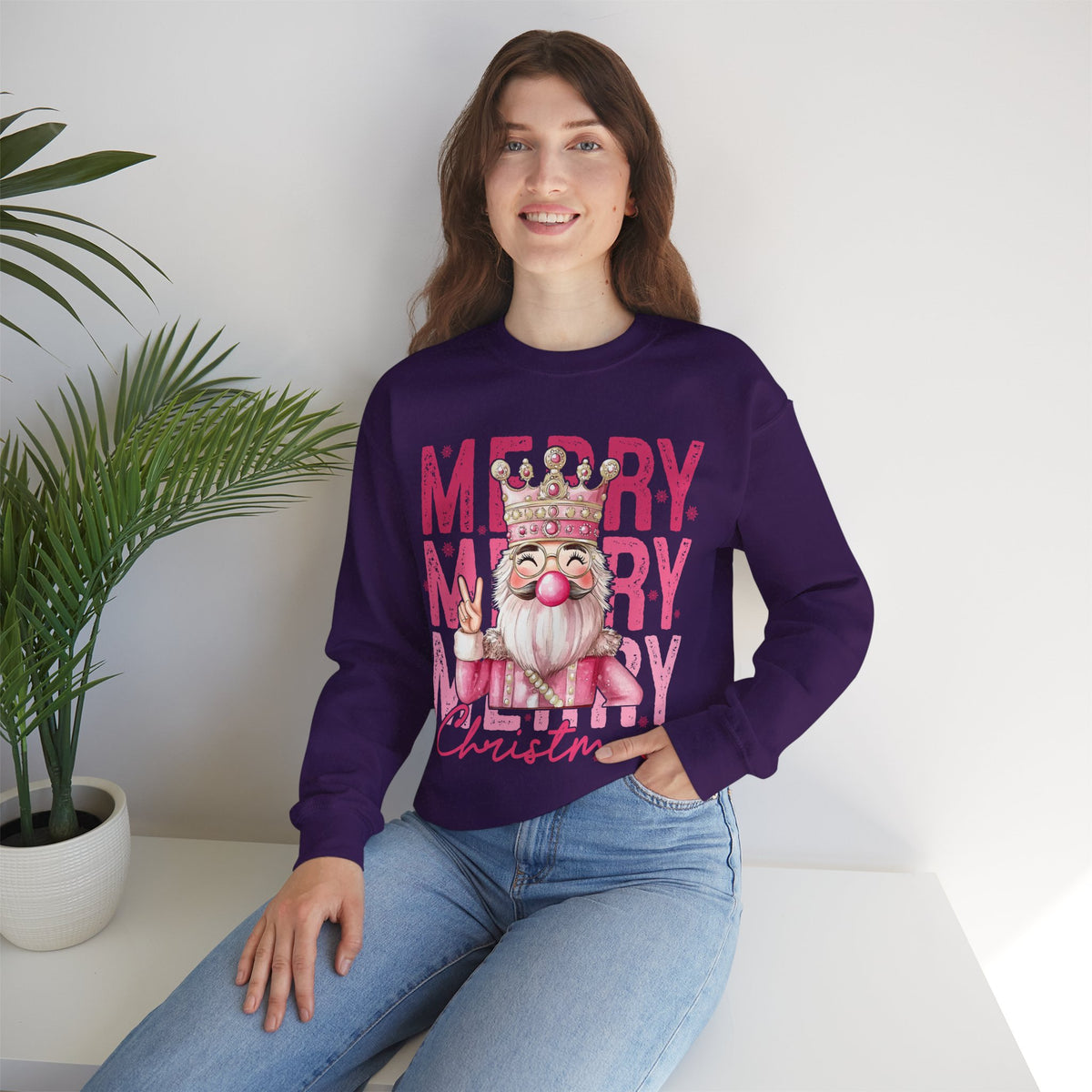 Merry Christmas - Cute Pink Bubblegum Nutcracker – Gildan Heavy Blend | Trendy Women’s Soft Sweatshirt. Direct to Garment. Printed & Shipped in the USA. Unisex Sizes.