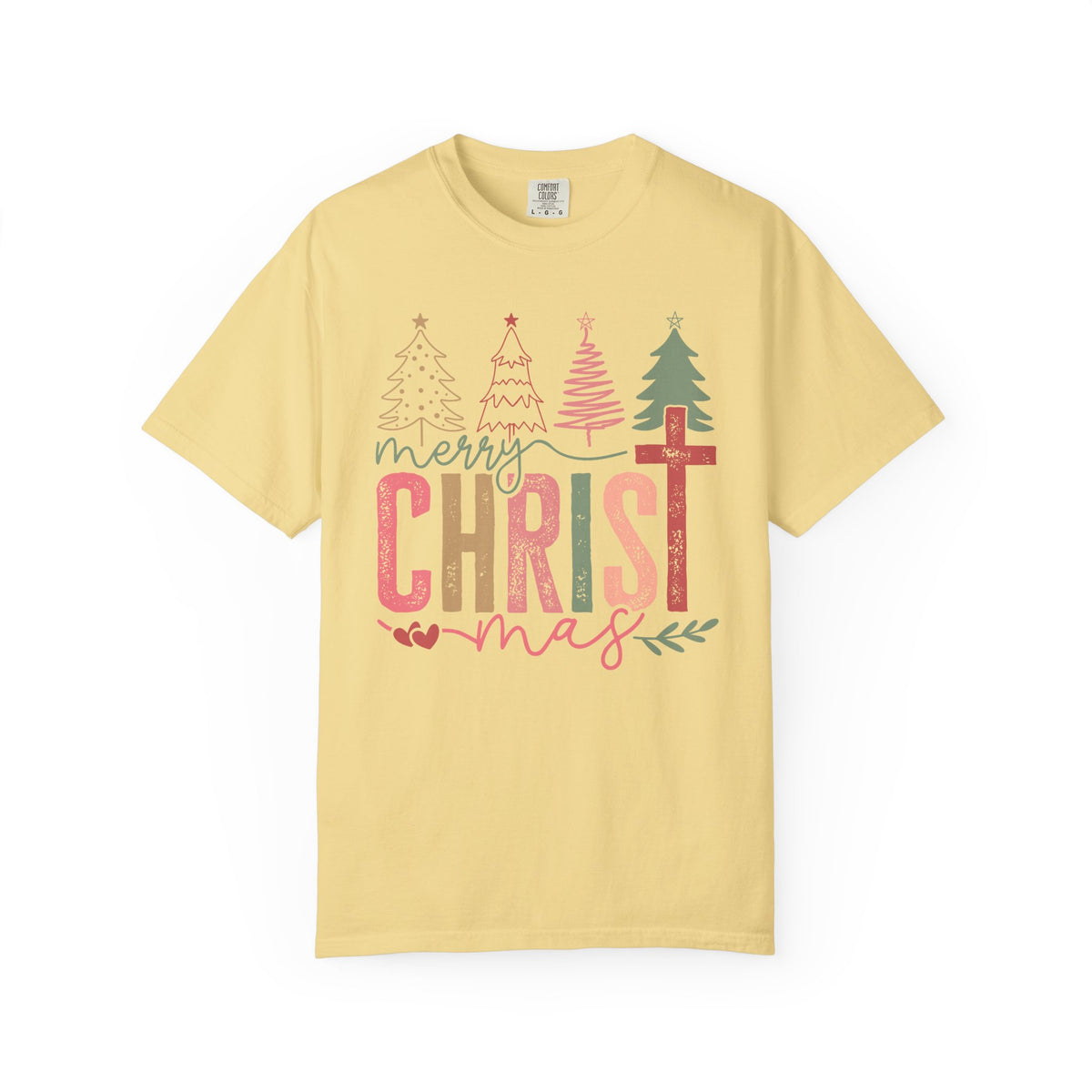 Merry ChrisTmas Christian Faith Graphic - Comfort Colors | Trendy Women's T-Shirt. Direct to Garment. Printed & Shipped in the USA. Unisex Sizes.