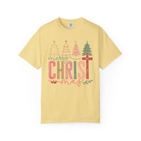 Merry ChrisTmas Christian Faith Graphic - Comfort Colors | Trendy Women's T-Shirt. Direct to Garment. Printed & Shipped in the USA. Unisex Sizes.