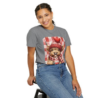 Highland Cow Be Mine, Red Checkered - Comfort Colors | Trendy Women's T-Shirt. Direct to Garment. Printed & Shipped in the USA. Unisex Sizes.