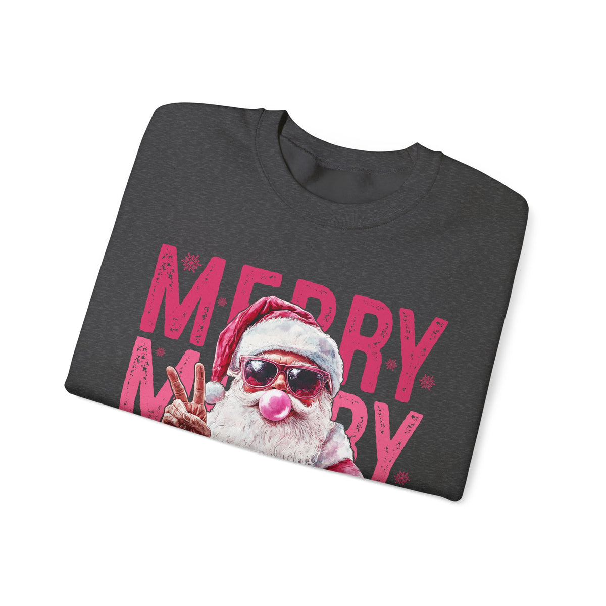 Pink Merry Christmas Bubblegum Santa – Gildan Heavy Blend | Trendy Women’s Soft Sweatshirt. Direct to Garment. Printed & Shipped in the USA. Unisex Sizes.