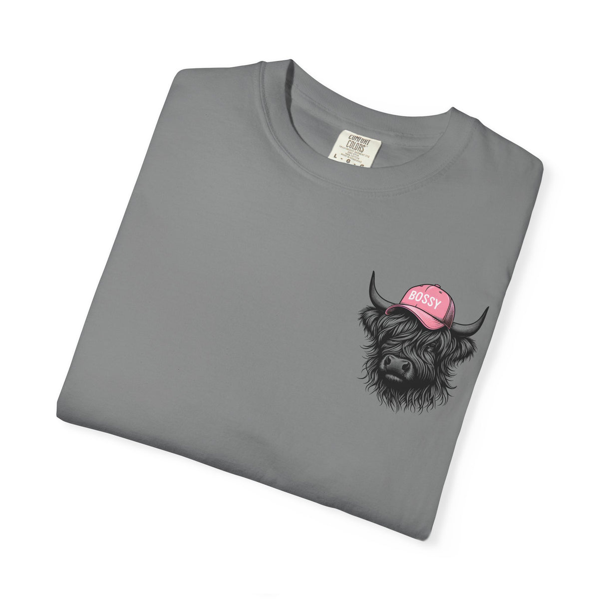 Head Heffa Highland Cow, Front & Back Print - Comfort Colors | Trendy Women's T-Shirt. Direct to Garment. Printed & Shipped in the USA. Unisex Sizes.