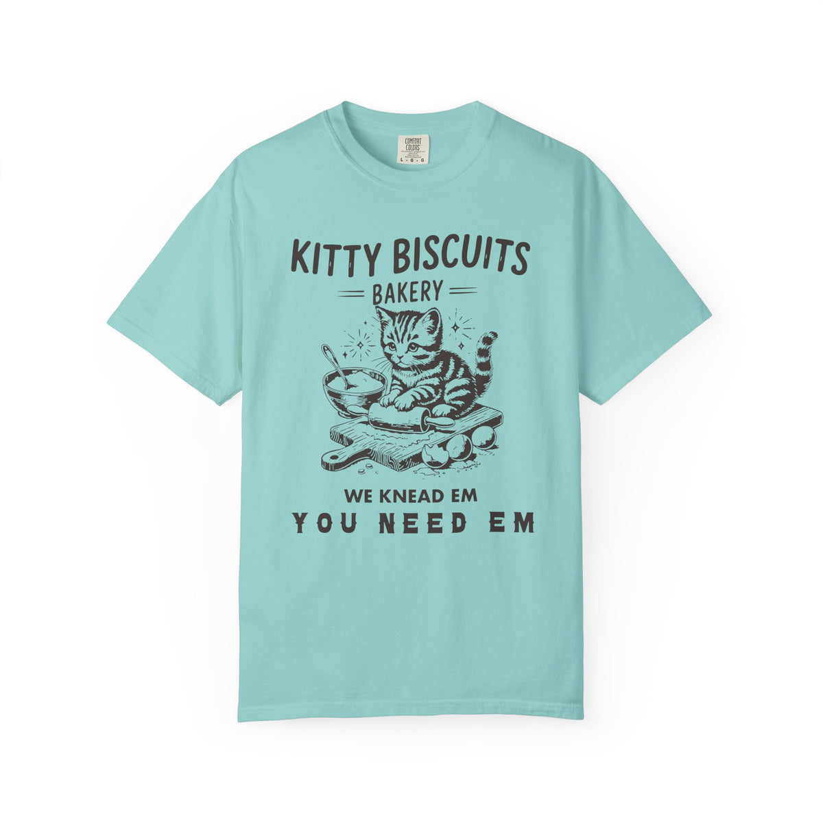 Kitty Biscuits Bakery - Comfort Colors | Trendy Women's and Men's T-Shirt. Direct to Garment. Printed & Shipped in the USA. Unisex Sizes.