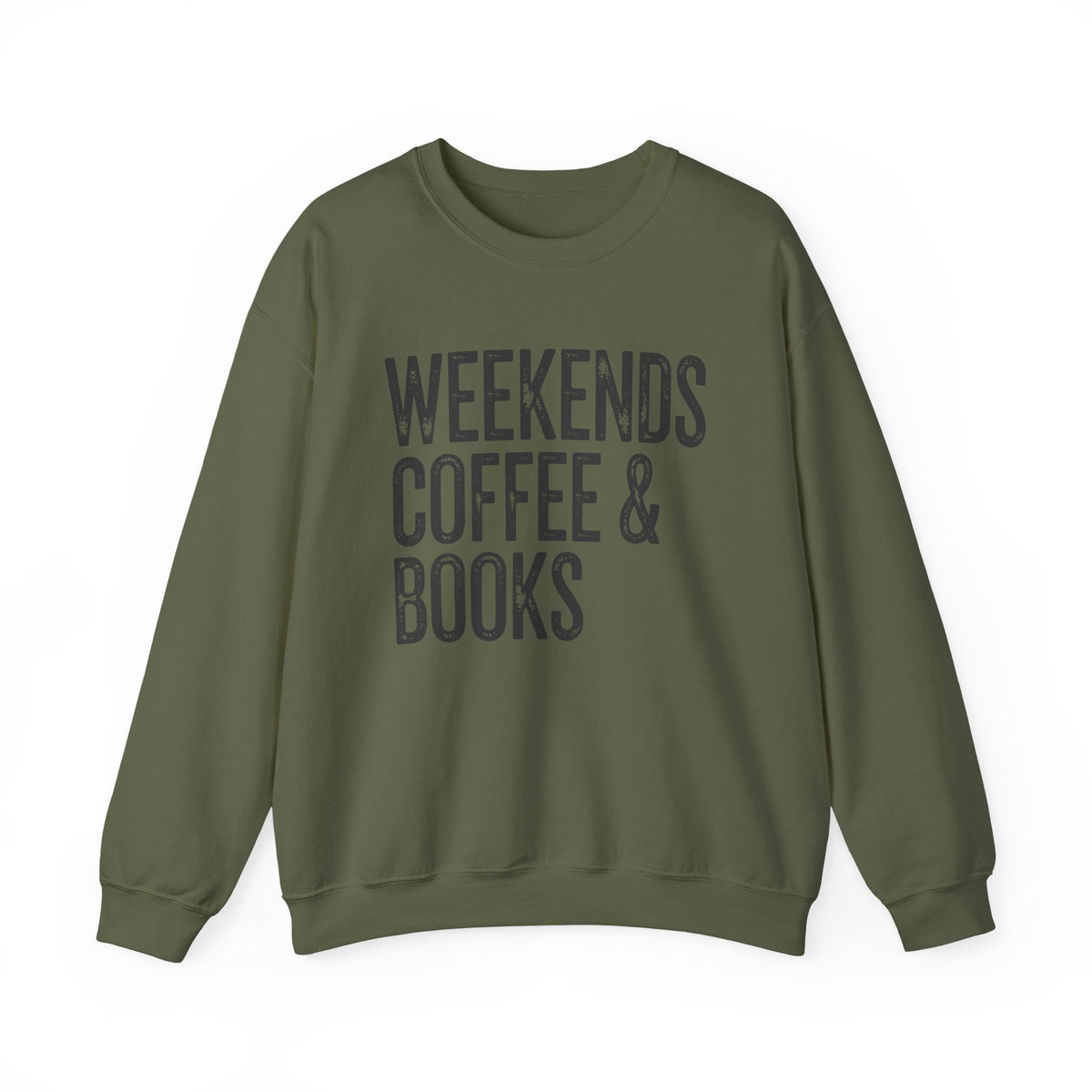 Weekends, Coffee & Books – Gildan Heavy Blend | Trendy Women’s and Men's Soft Sweatshirt. Direct to Garment. Printed & Shipped in the USA. Unisex Sizes.