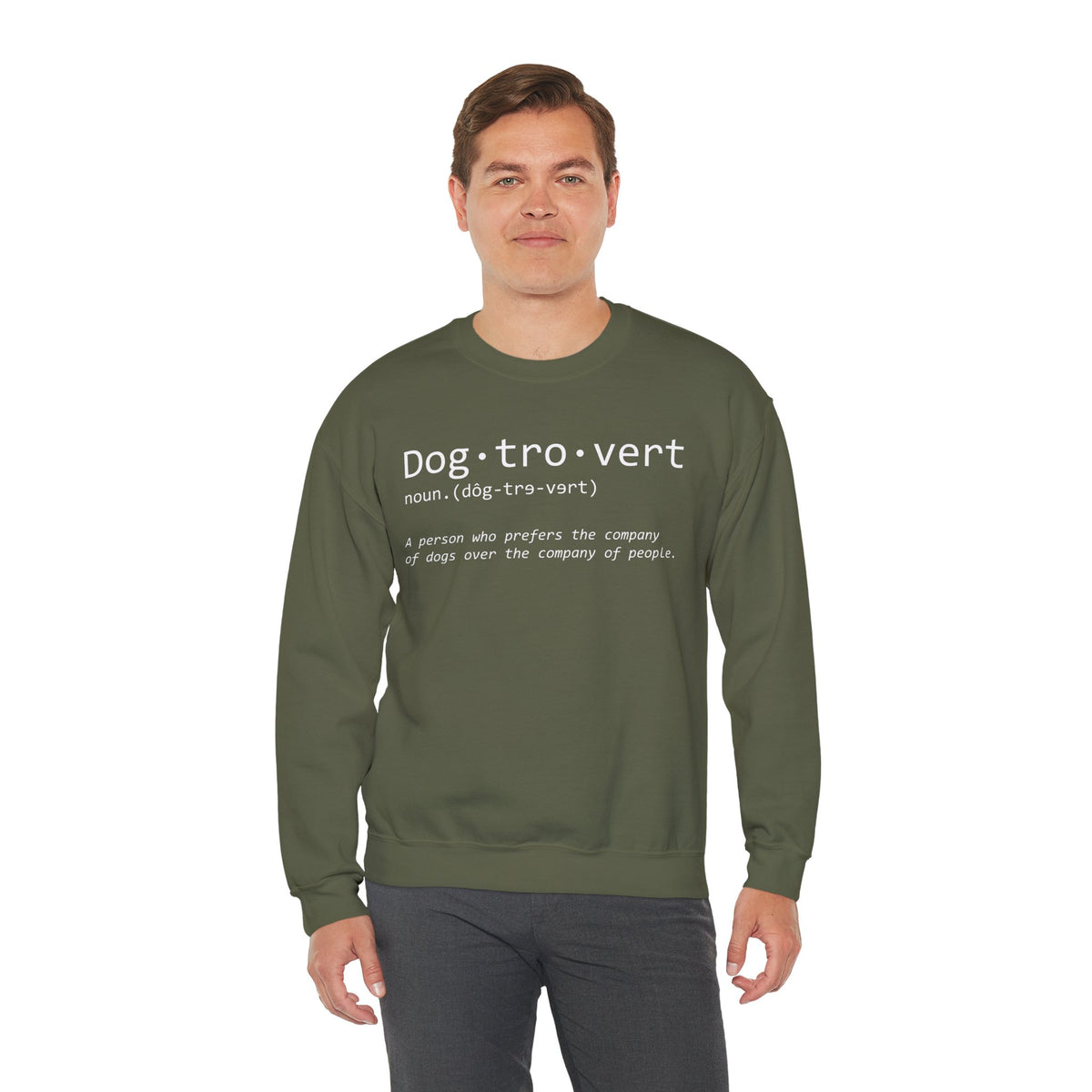 Dogtrovert Typography. Dog Lover – Gildan Heavy Blend | Trendy Men's and Women’s Soft Sweatshirt. Direct to Garment. Printed & Shipped in the USA. Unisex Sizes.